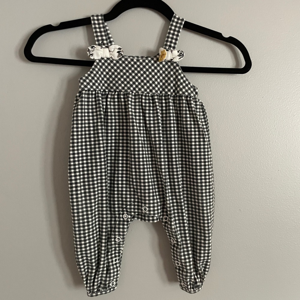 Bonnie Baby Gingham Coverall Jumpsuit Baby Girls 12M Black White Bows‎ Classic